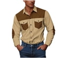 thumbnail image 1 of YYDGH Men's Western Cargo Shirts Lapel Long Sleeve Button Down Shirts Color Block Casual Loose Fit Business Work Tops Coffee S, 1 of 4