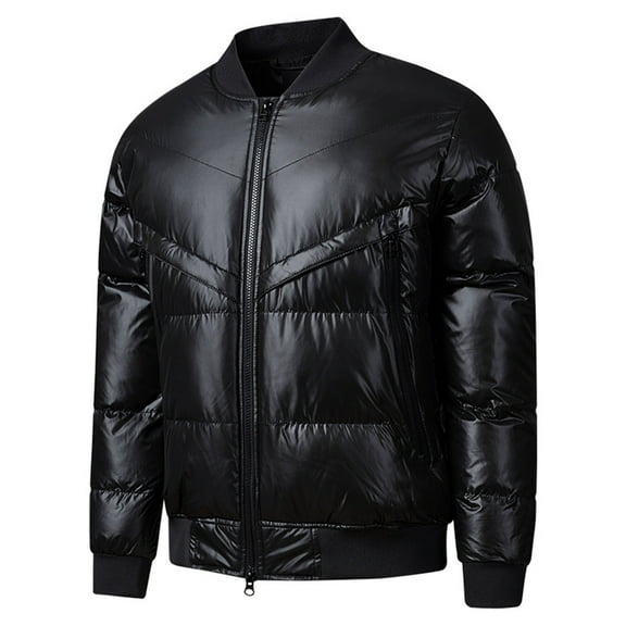 YYDGH Men's Winter Puffer Jacket Long Sleeve Stand Collar Bubble Coat Full Zip Warm Padded Jackets Outerwear Cold Weather Black L