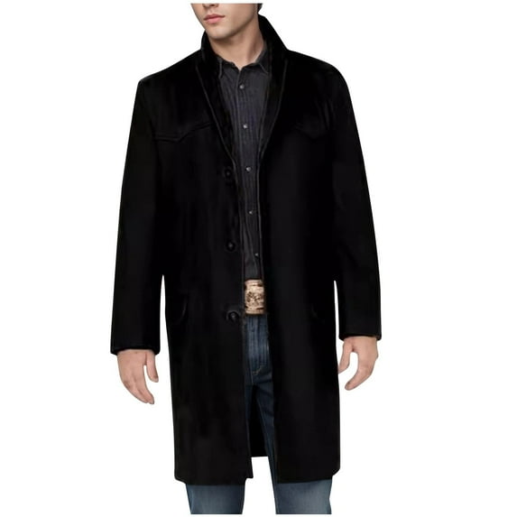 YYDGH Men's Wool Blend Pea Coat Notched Collar Single Breasted Overcoat Warm Winter Thermal Trench Coat with Pockets Black XXL