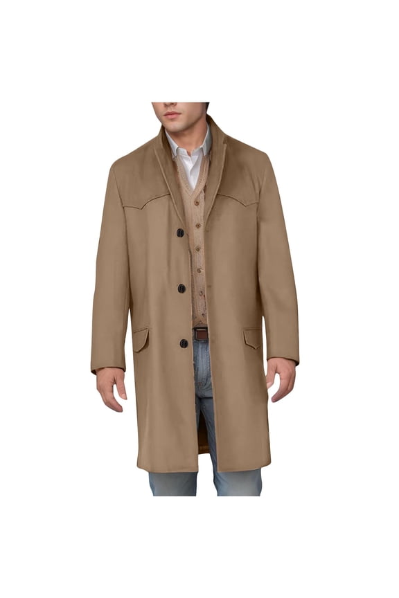 Men's Wool Blend Pea Coat Notched Collar Single Breasted Overcoat Warm Winter Thermal Trench Coat with Pockets Brown S