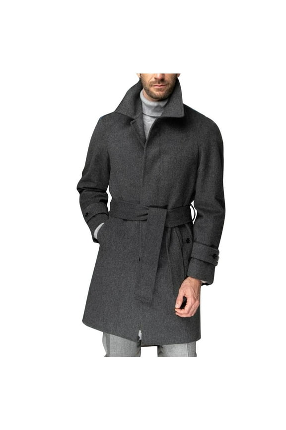 Men's Wool Blend Pea Coat Notched Collar Single Breasted Overcoat Warm Winter Thermal Trench Coat with Pockets Dark Gray XXL
