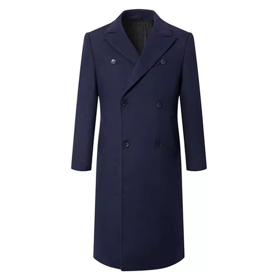 YYDGH Men's Wool Blend Pea Coat Notched Collar Single Breasted Overcoat Warm Winter Thermal Trench Coat with Pockets Navy Blue S