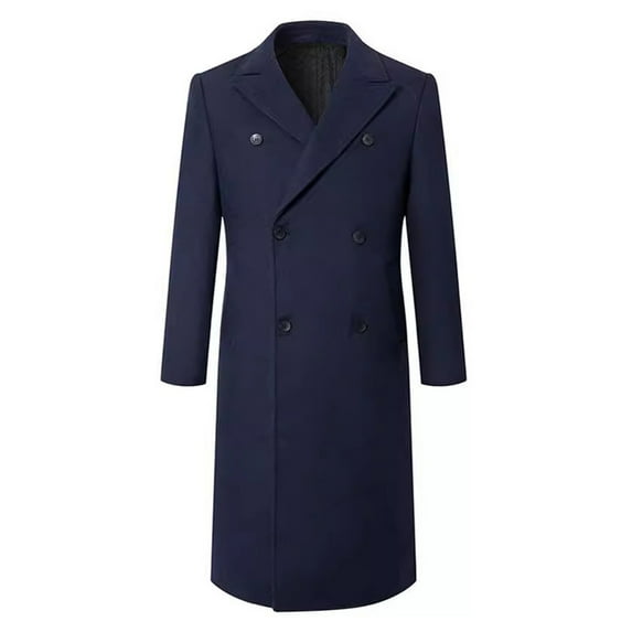 YYDGH Men's Wool Blend Pea Coat Notched Collar Single Breasted Overcoat Warm Winter Thermal Trench Coat with Pockets Navy Blue XXL
