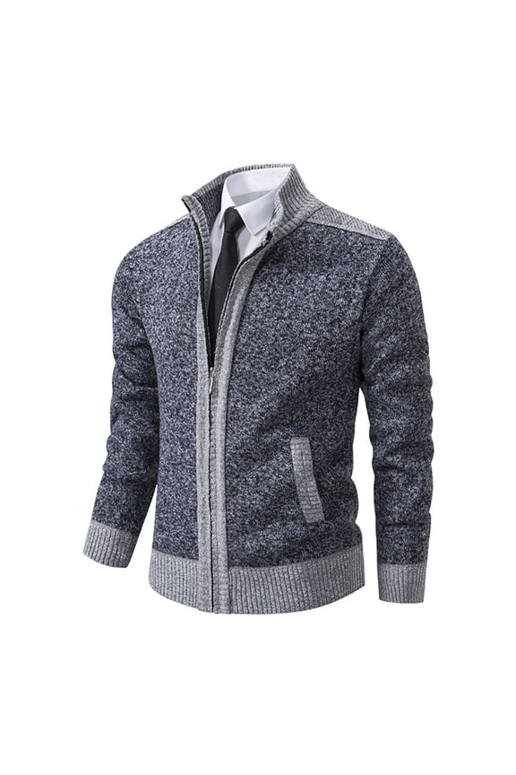 Men's Zip Up Hoodies Casual Long Sleeve Full Zipper Tops Sherpa Fleece Lined Knit Cardigan Jacket with Pockets Dark Gray L