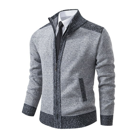 YYDGH Men's Zip Up Hoodies Casual Long Sleeve Full Zipper Tops Sherpa Fleece Lined Knit Cardigan Jacket with Pockets Gray 3XL