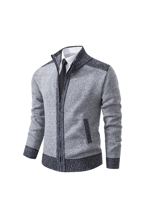 Men's Zip Up Hoodies Casual Long Sleeve Full Zipper Tops Sherpa Fleece Lined Knit Cardigan Jacket with Pockets Gray M