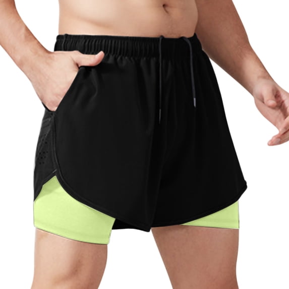 YYDGH Mens 2-in-1 Running Shorts 5 Inch Quick Dry Gym Workout Athletic Training Shorts with Compression Liner with Zipper Pockets