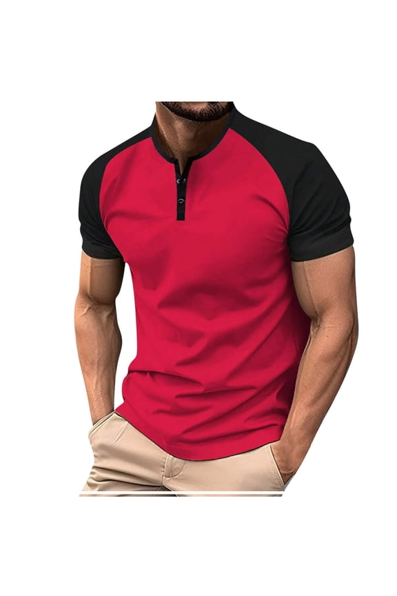 Mens Baseball T Shirts Raglan Short Sleeve Henley Tees Color Block Casual Slim Fit Workout Tops