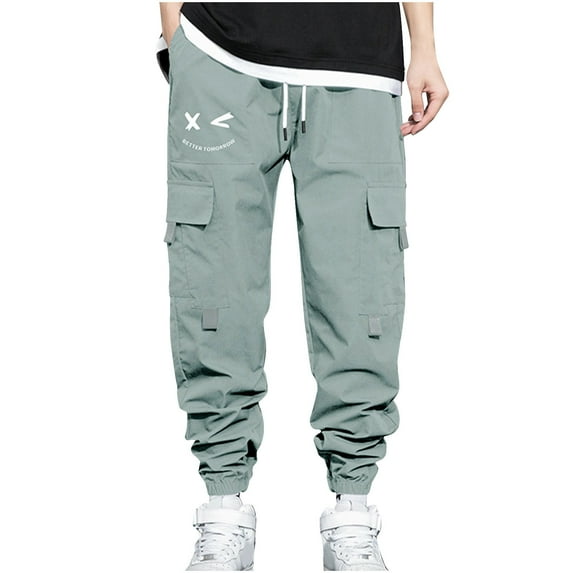 YYDGH Mens Cargo Pants Casual Elastic Waist Drawstring Joggers Sports Taper Solid Color Trousers with Pockets
