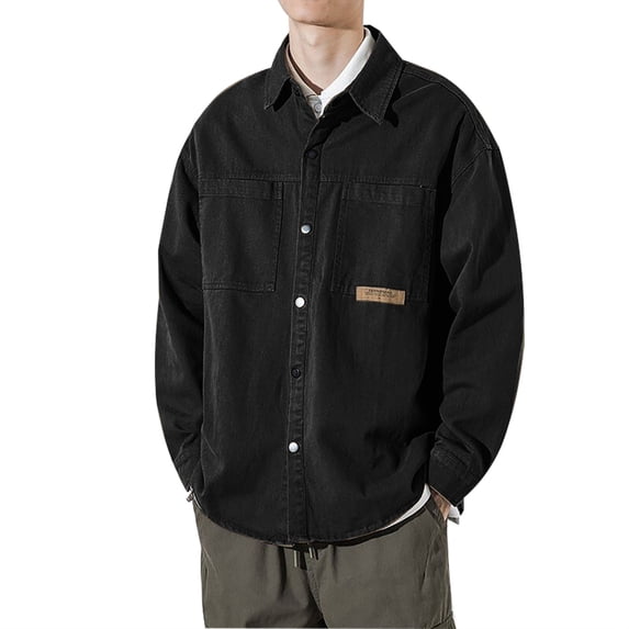 YYDGH Mens Cargo Shirts Jacket Long Sleeve Button Down Shirts Casual Lightweight Shacket Jacket Loose Fit Solid Color Tops with Pockets 7XL