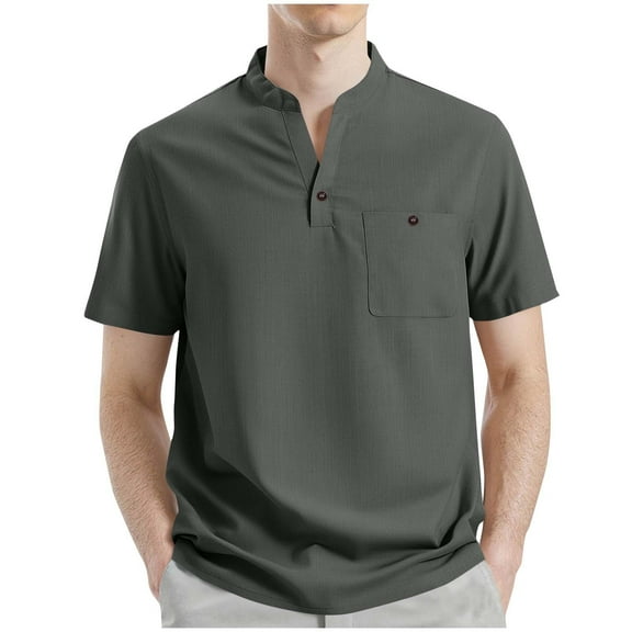 YYDGH Mens Casual Henley Shirts Band Collar Short Sleeve T-Shirts Summer Stylish Beach Hippie Shirt