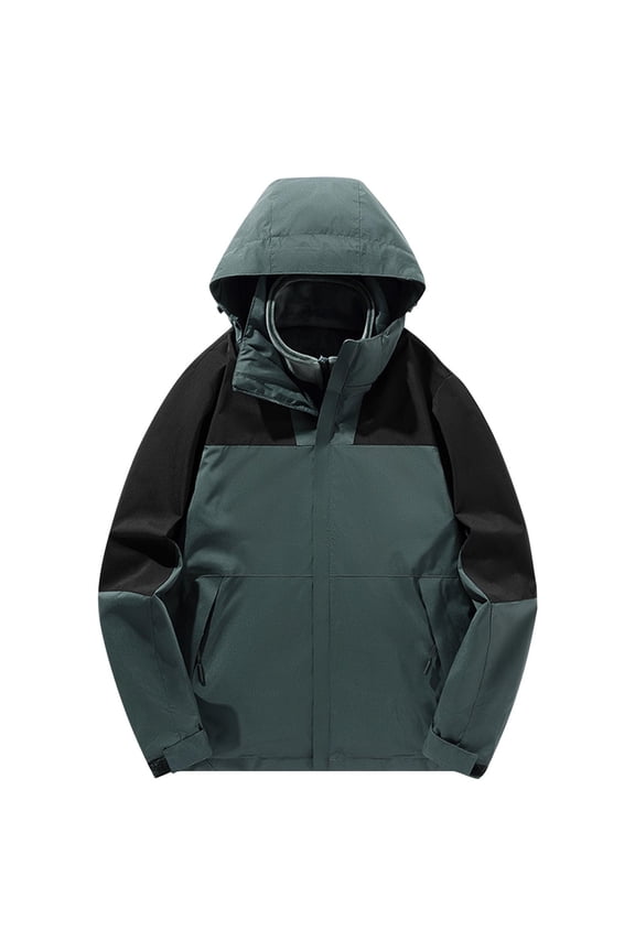 Mens Casual Jacket Windproof Lightweight Mountain Sport Jacket with Removed Hood Zip Pockets Windbreaker for Hiking Army Green 4XL