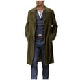 thumbnail image 1 of YYDGH Mens Casual Trench Coat Notched Collar Long Jacket Warm Overcoat Windbreaker Single Breasted Pea Coat wih Pockets Army Green XXL, 1 of 6