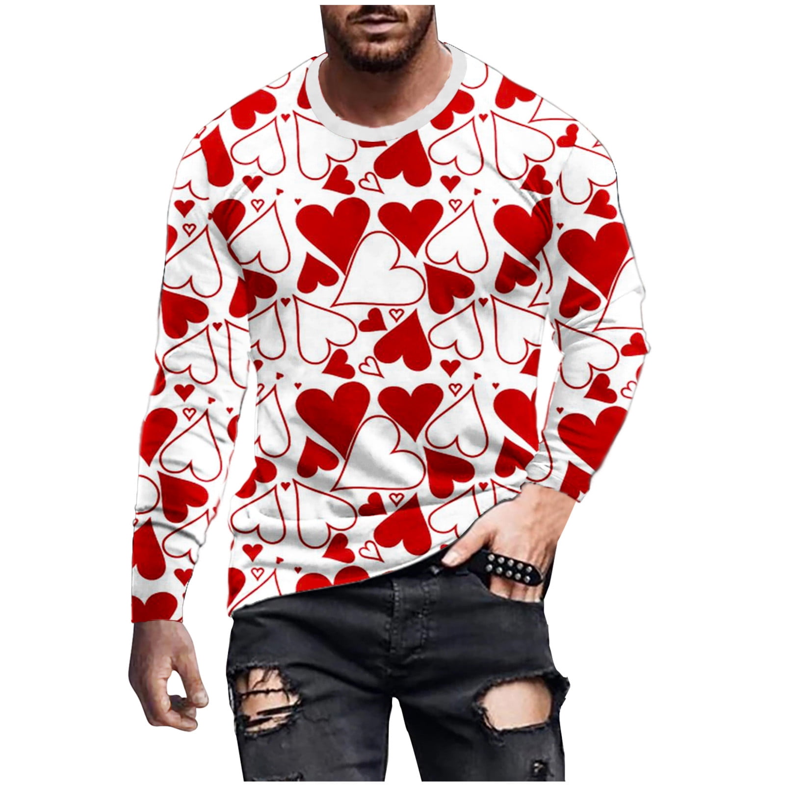 YYDGH Mens Compression Shirt Men's Street Heart Print Long