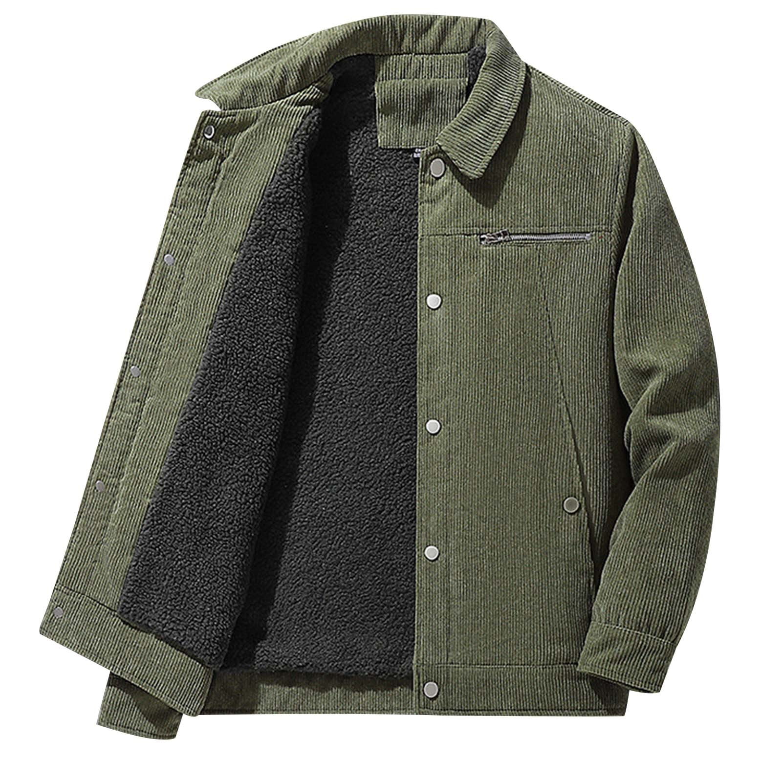 YYDGH Mens Corduroy Jackets Full Zip Up Lapel Neck Fleece Lined Sherpa ...