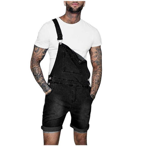 YYDGH Mens Denim Bib Overall Shorts Loose Fit Summer Walk Shorts Above Knee Length Shortalls Jumpsuit Rompers Gray S