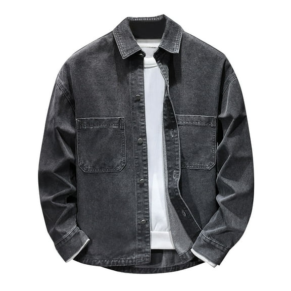 YYDGH Mens Denim Jacket Washed Ripped Flex Stretch Coats Casual Trucker Biker Jeans Jacket for Men with Pockets Black XL