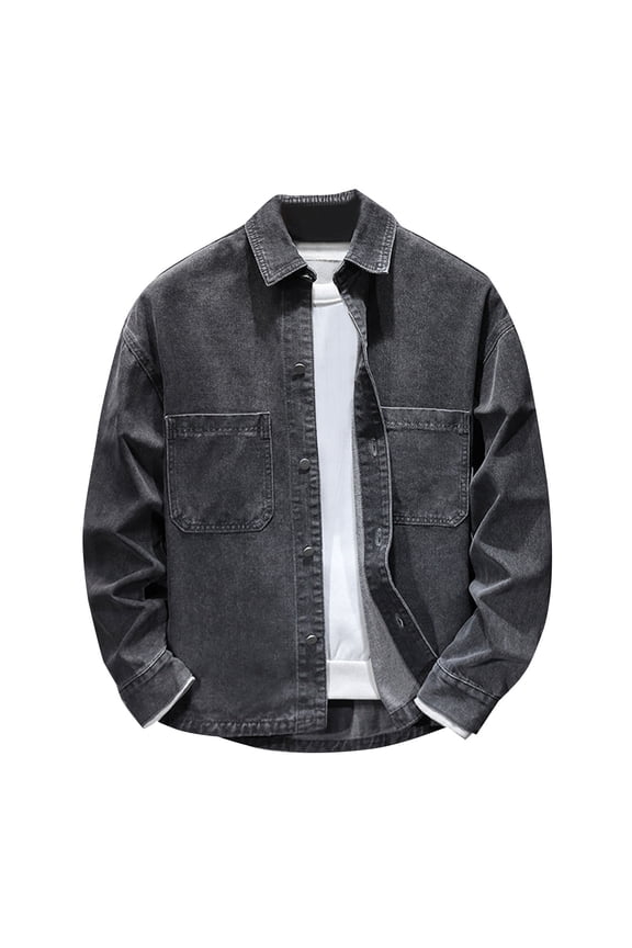 Mens Denim Jacket Washed Ripped Flex Stretch Coats Casual Trucker Biker Jeans Jacket for Men with Pockets Black XL