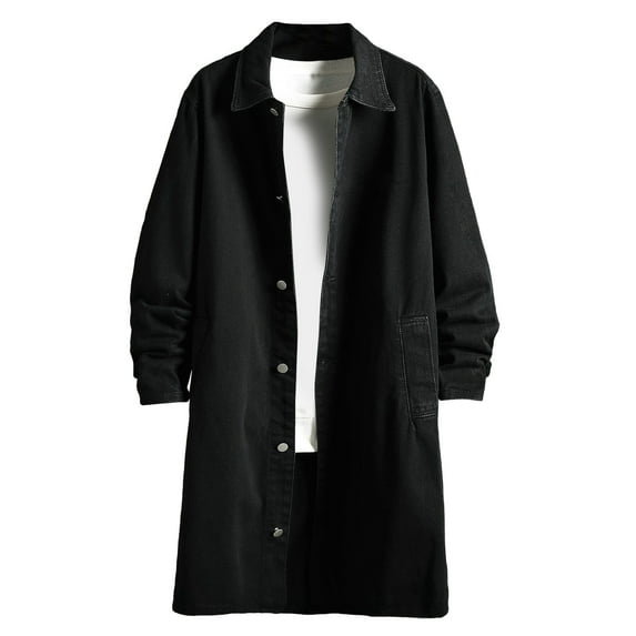 YYDGH Mens Denim Trench Coat Long Washed Retro Denim Jackets Long Sleeves Button Down Casual Solid Color Coats with Pocket Outerwear L