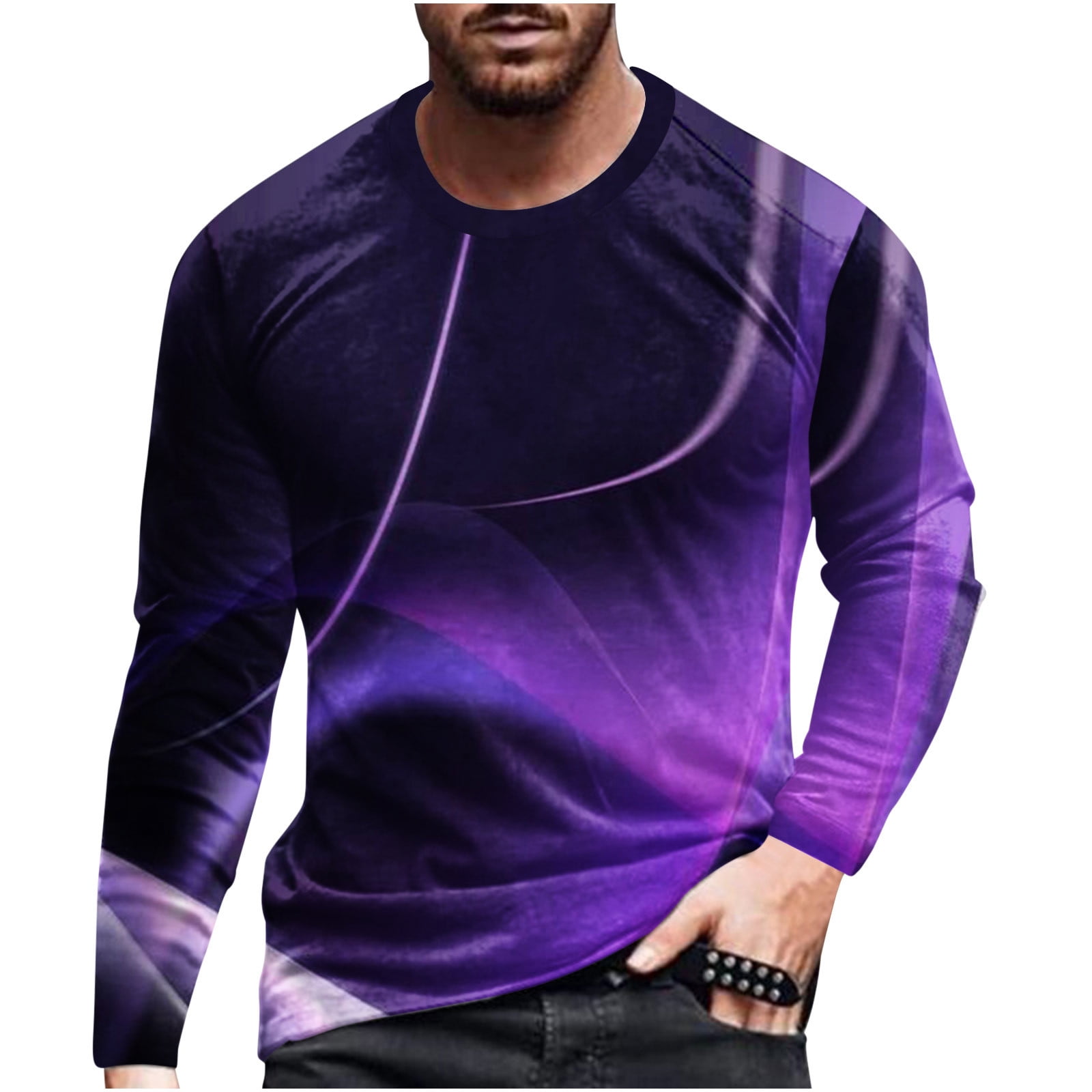 jsaierl Mens Shirts Long Sleeve 3D Optical Illusion Graphic Tee Casual Plus  Size Crew Neck Tops Slim Fit Muscle T Shirts 