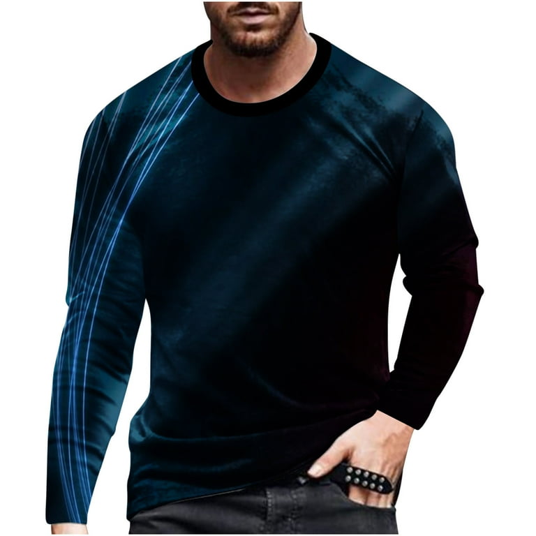 YYDGH Mens Designer T Shirts Plus Size Funny 3D Graphic Print Long Sleeve Crewneck T Shirt Slim Fit Casual Workout Tops 2 Black M Walmart