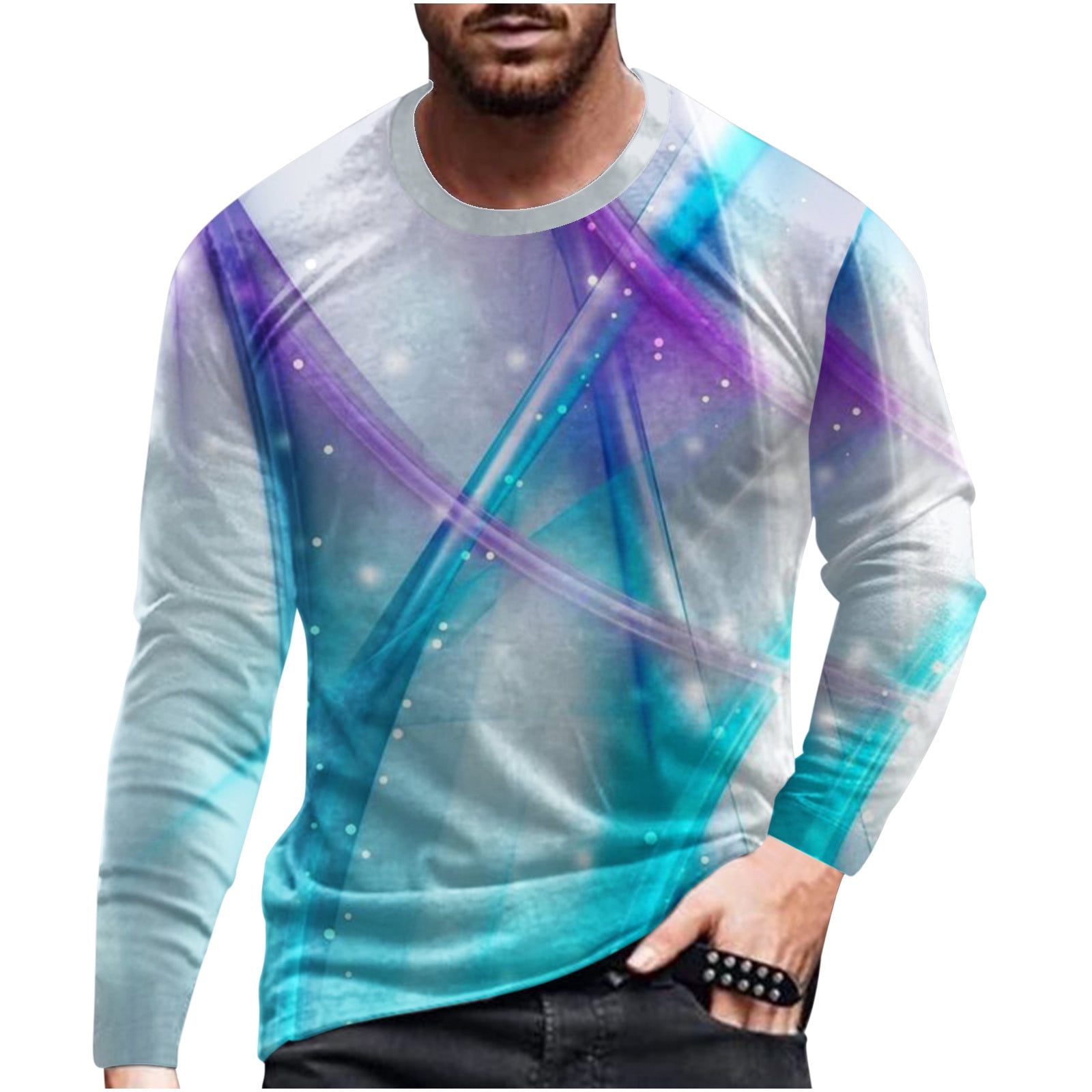 Mens Designer T Shirts Plus Size Funny Graphic Print Long Sleeve Crewneck T Shirt Slim Fit Casual Workout Tops(2#-Blue,3XL) - Walmart.com