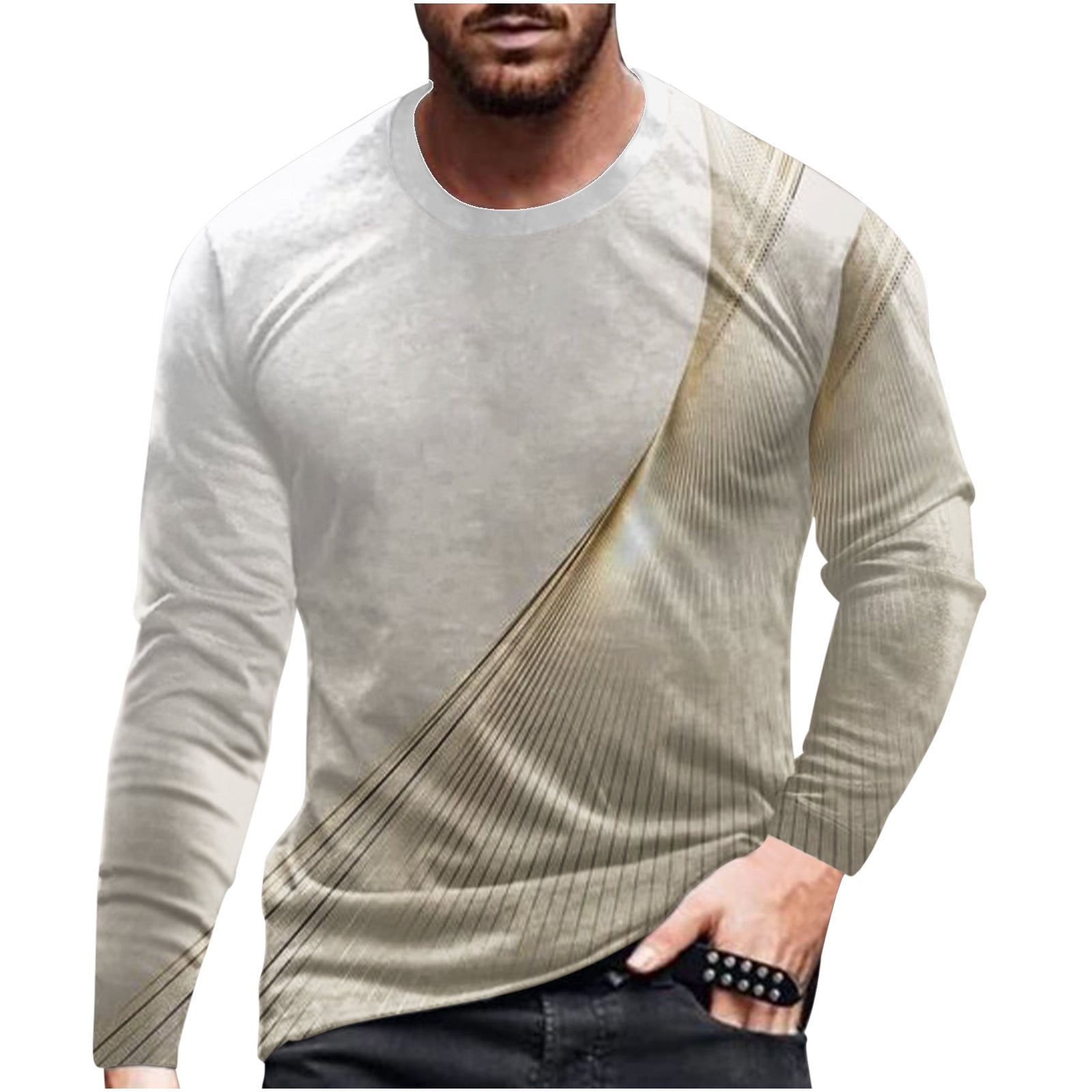 YYDGH Mens Designer T Shirts Plus Size Funny 3D Graphic Print Long Sleeve Crewneck T Shirt Slim Fit Casual Workout Tops 2 White M Walmart