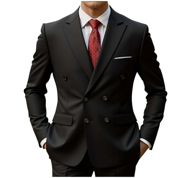 YYDGH Mens Double Breasted Blazer Slim Fit Notch Lapel Wedding Dress Blazers Prom Formal Business Suits Jackets Black XXL