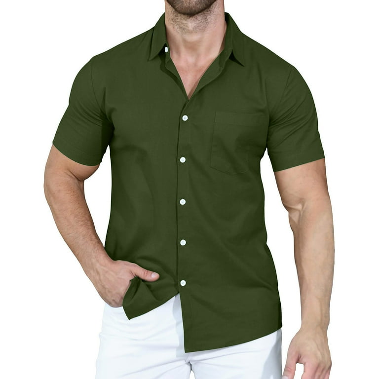 YYDGH Mens Dress Shirts Short Sleeve Button Up Shirts Business Casual Button Down Shirt Green XXL Walmart