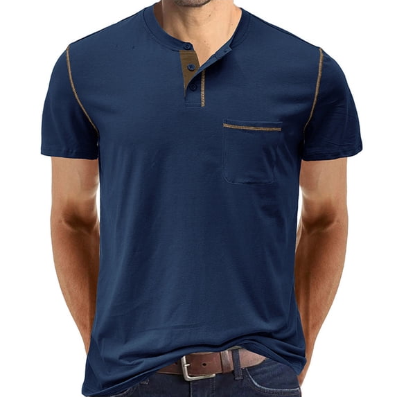 YYDGH Mens Fashion Henley Shirts Short Sleeve Lightweight Button Basic T-Shirt Blue XL