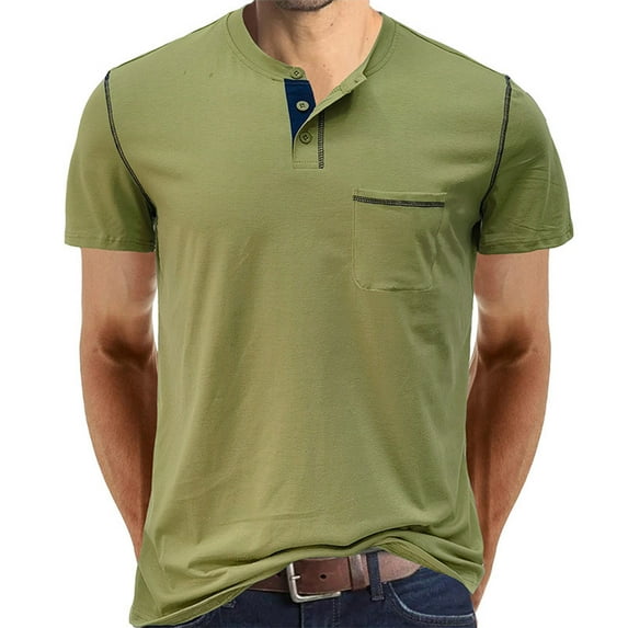 YYDGH Mens Fashion Henley Shirts Short Sleeve Lightweight Button Basic T-Shirt Green XL
