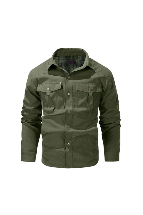 Mens Flannel Lined Shirt Jacket Vintage Snap Button Western Jacket Rugged Outdoor Cowboy Shirts Jackets