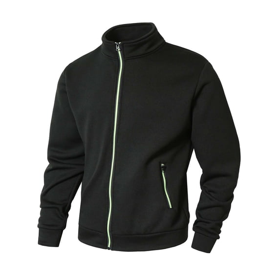 YYDGH Mens Fleece Lined Jacket Full Zip Up Lightweight Sweater Jackets Casual Warm Fall Winter with Pockets Outdoor Activities Black S
