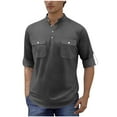 thumbnail image 1 of YYDGH Mens Henley Shirts Long Sleeve Button Down T-Shirt Casual Stand Collar Cotton Linen Work Tops with 2 Pockets Dark Gray XL, 1 of 7