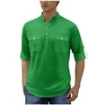 thumbnail image 1 of YYDGH Mens Henley Shirts Long Sleeve Button Down T-Shirt Casual Stand Collar Cotton Linen Work Tops with 2 Pockets Green XXL, 1 of 7