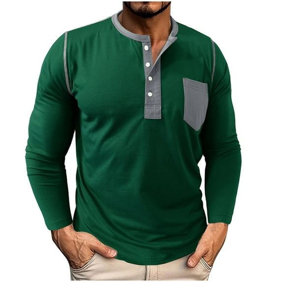 YYDGH Mens Henley Shirts Waffle Long Sleeve Button Down T Shirts Casual Slim Muscle Fall Lightweight Basic Tops Z-Green 3XL