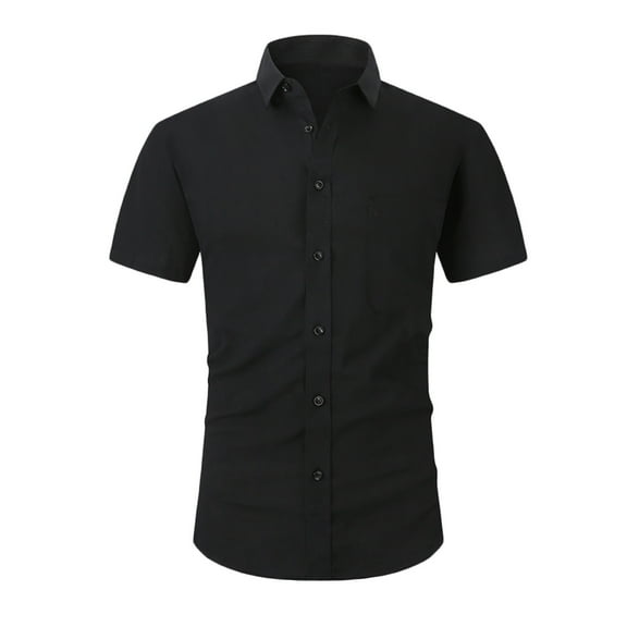 YYDGH Mens High Stretch Dress Shirts Short Sleeve Button Up Shirts Business Casual Shirt with Pocket Black S