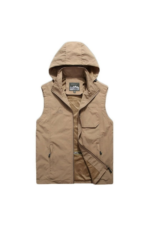 Mens Hooded Traveling Vests with Utility oversized Waistcoats Summer Lightweight Cargo Safari Jackets Casual Gilets with Multiple Pockets