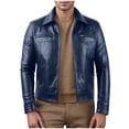thumbnail image 1 of YYDGH Mens Leather Jacket Classic Fit Vintage Style Leather Jackets For Men Stand Collar Full Zipper Tops Slim Fit Windproof Coats Blue XXL, 1 of 6
