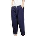 thumbnail image 1 of YYDGH Mens Linen Cotton Pants Drawstring Elastic Waist Tapered Pants Casual Loose Fit Summer Beach Trousers, 1 of 4