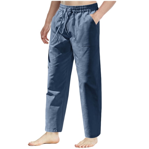 YYDGH Mens Linen Cotton Pants Lightweight Drawstring Elastic Waist Casual Pants Trousers