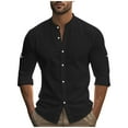 thumbnail image 1 of YYDGH Mens Long Sleeve Button Down Shirts Band Collar Cotton Linen Dress Shirts Casual Slim Fit Solid Color Blouse Black M, 1 of 8