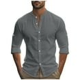 thumbnail image 1 of YYDGH Mens Long Sleeve Button Down Shirts Band Collar Cotton Linen Dress Shirts Casual Slim Fit Solid Color Blouse Gray 3XL, 1 of 8