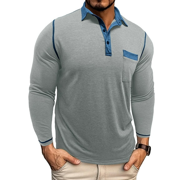 YYDGH Mens Long Sleeve Polo Shirts Casual Moisture Wicking Golf Polo Shirts Lapel Button Casual Tops with Pockets Gray S