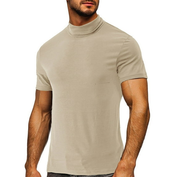 YYDGH Mens Mock Turtleneck T Shirts Short Sleeve Solid Color Shirts Basic Slim Fit Pullover Tees Brown XL