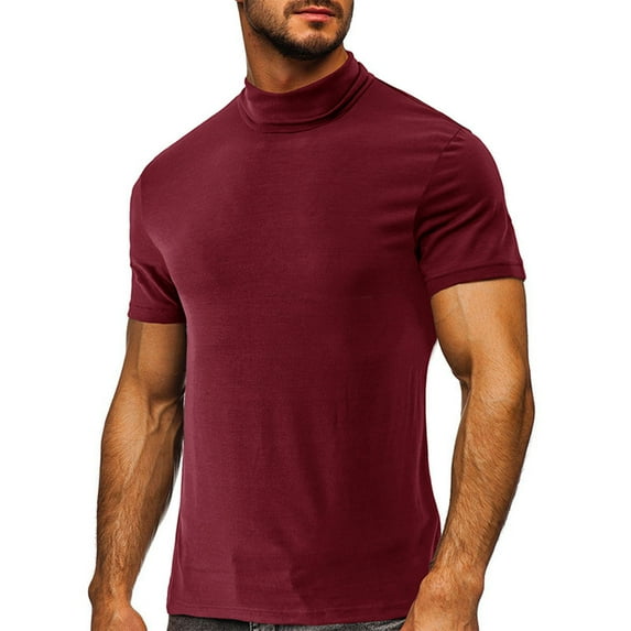 YYDGH Mens Mock Turtleneck T Shirts Short Sleeve Solid Color Shirts Basic Slim Fit Pullover Tees Red S