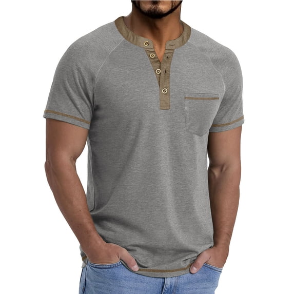 YYDGH Mens Muscle Henley Shirts Raglan Short Sleeve Casual Button T-Shirts Basic Tee Tops Summer Vintage T Shirt with Pocket