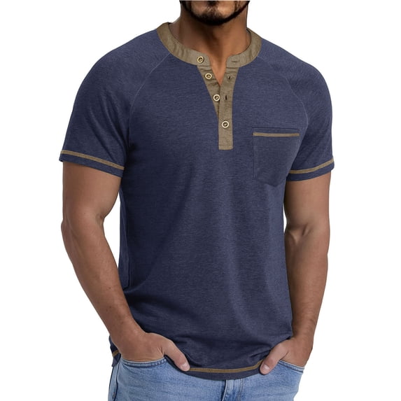 YYDGH Mens Muscle Henley Shirts Raglan Short Sleeve Casual Button T-Shirts Basic Tee Tops Summer Vintage T Shirt with Pocket