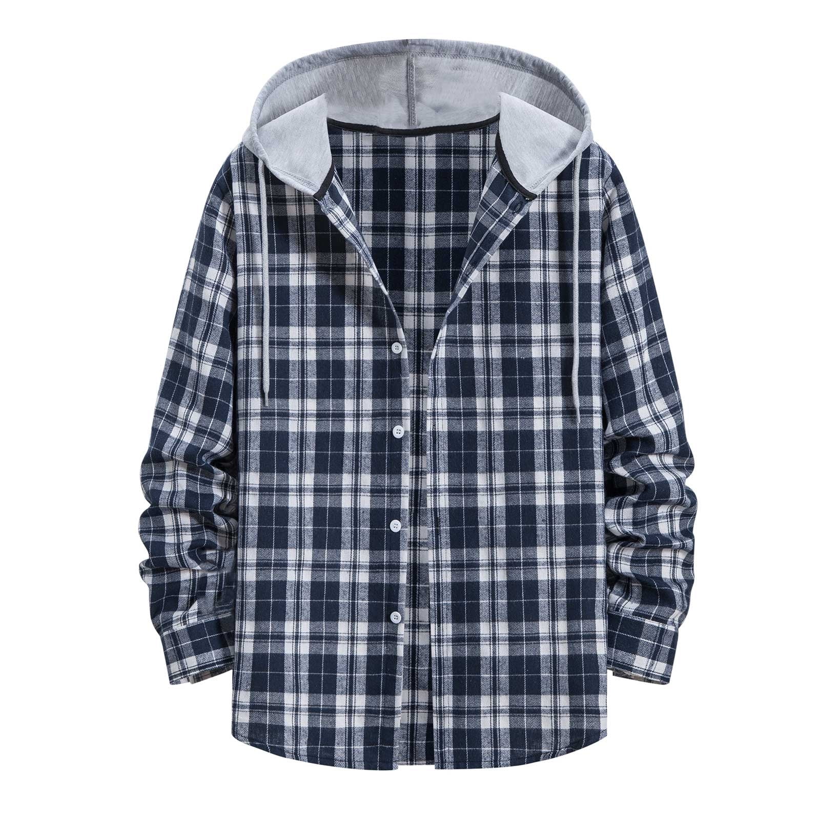 YYDGH Men's Flannel Plaid Shirt Jacket Winter Warm Long Sleeve Quilted  Lined Plaid Drawstring Coats Soft Button Down Thick Shirts with Hood Orange  XXL 