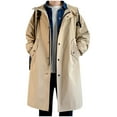 thumbnail image 1 of YYDGH Mens Quilted Lined Trench Coat Casual Long Sleeve Hooded Drawstring Coats Button Down Windproof Windbreaker Lightweight Rain Jackets with Pockets Khaki XL, 1 of 6